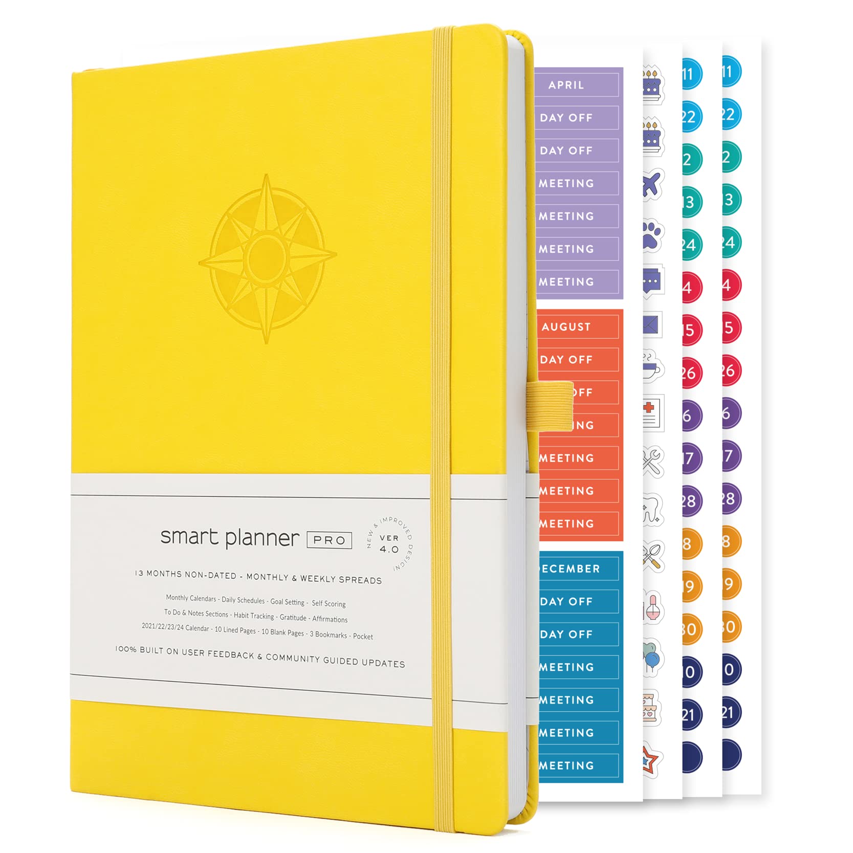 Smart Planner Pro – Undated Daily Planner – Medium B5 – Achieve Goals & Increase Productivity with Weekly, Monthly, Work Sections - Organizer Planner with Back Pocket, 3 Satin Bookmarks & Pen Holder