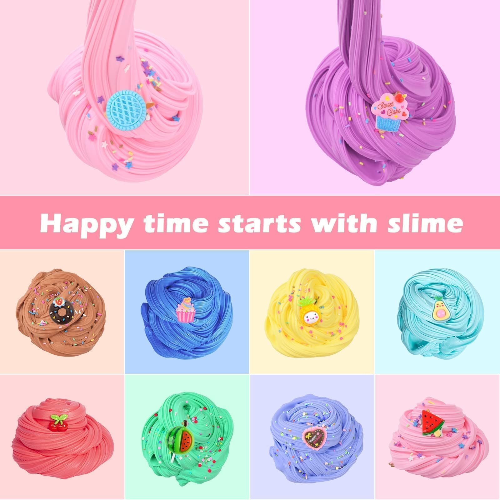 Butter Slime Kit 27 Pack, with Candy, Ice Cream, Fruit Etc, Cute Fun Charms Scented Slime for Kids Party Favor, Stress Relief Toy for Girls and Boys, DIY Slime Soft Not Sticky and Stretch