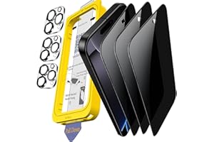 Ferilinso Full Coverage 3 Pack Privacy Screen Protector for iPhone 16 Pro [Phone Case fit], 3 Tempered Glass Camera Lens Accessories for Apple