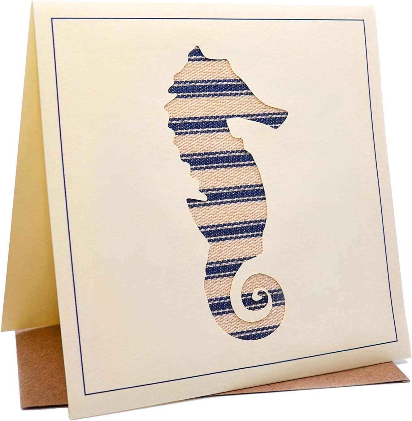 Seahorse Seaside Nautical Stripe Fabric Silhouette Beach Harbour Fish Boat Greeting/Birthday Card