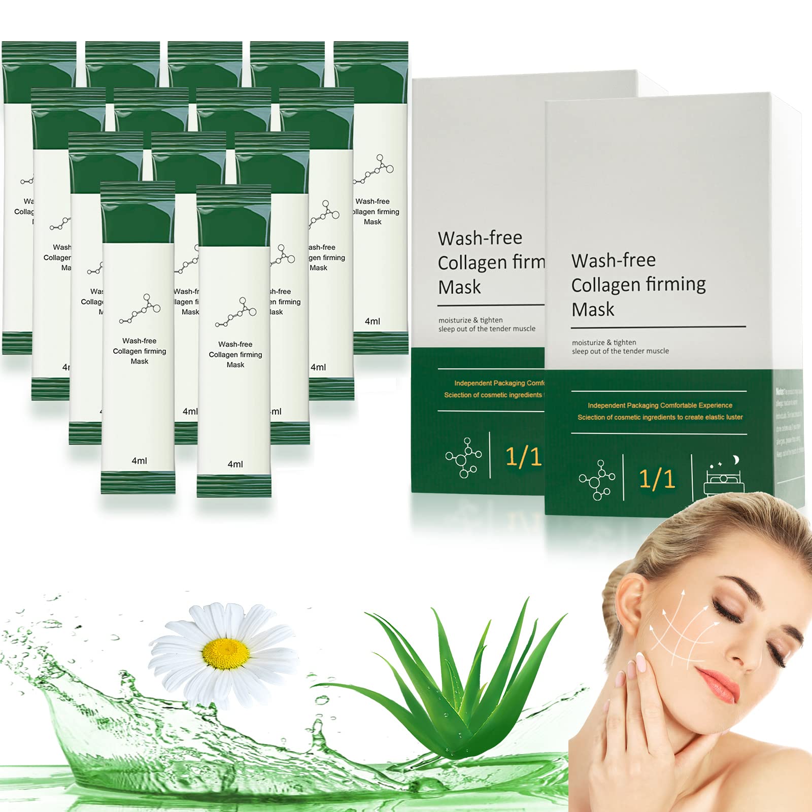 Korean Collagen Firming Mask, 40 PCS Portable Wash-Free Collagen Firming Mask, Sleeping Mask - Hydrating Anti-Aging, Korean Skincare Collagen Jelly Face Mask for Women & Men