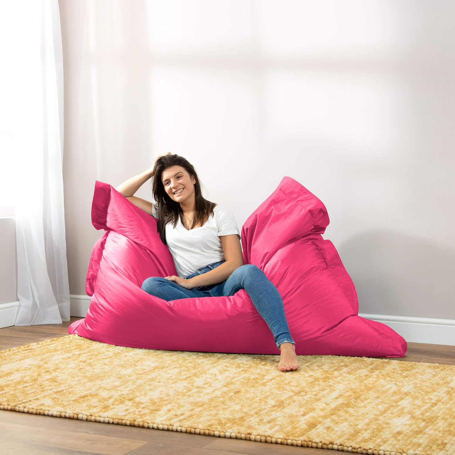 Bean Bag Bazaar Giant Bean Bag, Pink, Water Resistant Fabric, Floor Cushion - Image 4