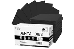 UTHIN Disposable Dental Bibs 13"x18"（320Pack） - 3 Ply Waterproof Tattoo Bib Sheet for Patients - Dentist Tray Cover and Nail Table Cover Supplies, Black
