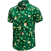 GRTXIN Men's St. Patrick's Day Shirt Funny Irish Flag Clover Short Sleeve Hawaiian Casual Button Down Shirt