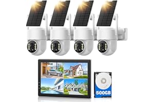 MOSBOK Solar Security Cameras Wireless Outdoor with 10" CH Monitor,2.5K 4MP Security Cameras with Monitor,10CH NVR with 500GB HDD,No Subscription,PTZ, Color Night Vision,2 Way Audio,IP66 Waterproof