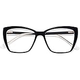 AMOMOMA Trendy TR90 Oversized Blue Light Reading Glasses Women,Stylish Square Cat Eye Glasses AM6031