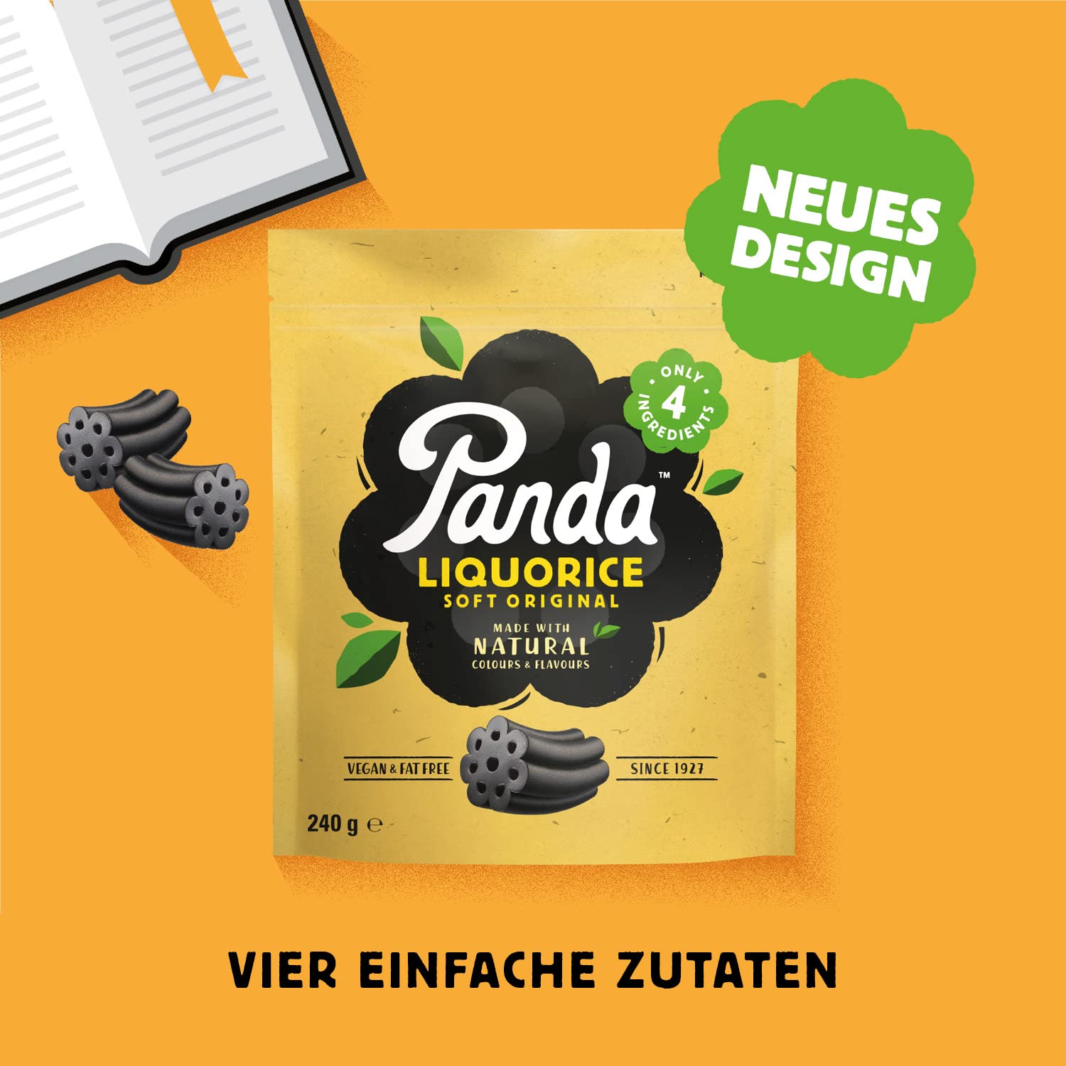 Panda ® | Natürliche weiche Original Lakritz Süßigkeiten | Pure Panda Lakritz süß mit nur vier natürlichen Zutaten gemacht | Vegan, fettfrei & künstlich frei | 240 Gr x 12 Beutel Pack 6