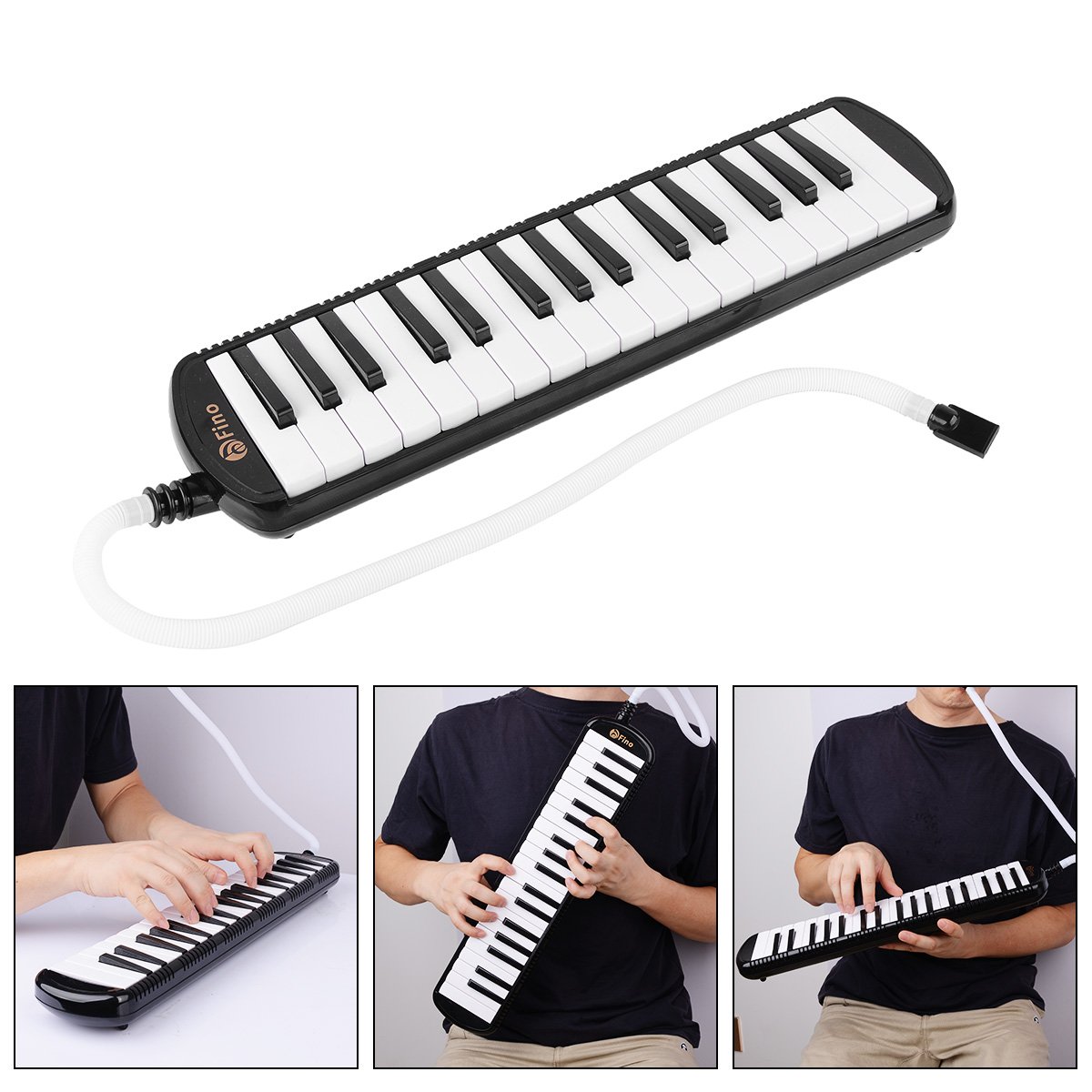 FINO 32 Key Melodica Instrument Air Piano Keyboards Pianica Wind Musical Instrument Folk World Key Instruments with Mouthpiece Tube Set Portable for Music Lover Beginners Gift with Carrying Bag Black