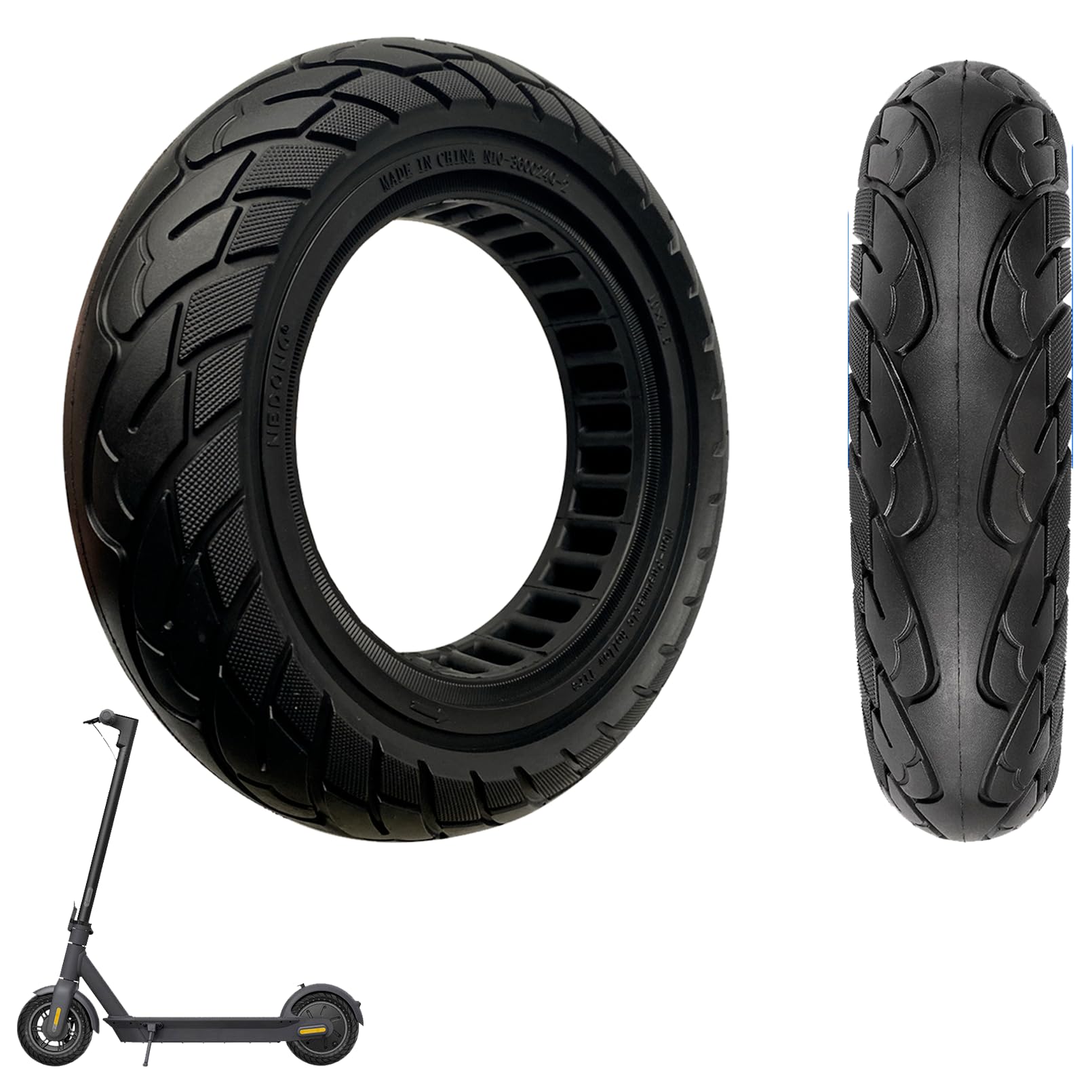 Photo 1 of 10x2.125/10X2 Inch Electric Scooter Solid Tire, 50/75-6.1 Replacement Tubeless Rubber Wheels for Gotrax G4/XR/V2/GXL V2& Segway Ninebot F25/F65& Hiboy S2 Pro& Xiaomi M365/Pro/Pro 1s/Pro 2–Black(1PCS)