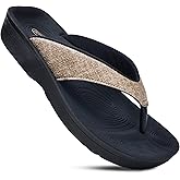AEROTHOTIC Comfy Flip Flops for Women with Arch Support Orthotic Footbed Stylish Faux Leather Padded Straps with Soft Toe Post & Non-Slip Sole Slip On Casual Indoor and Outdoor Ladies Sandals