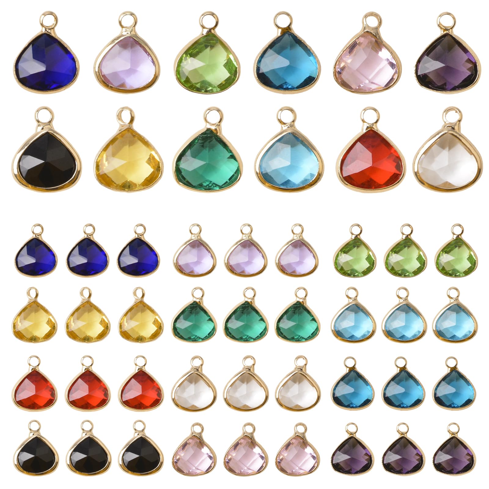 URROMA 36pcs Crystal Birthstone Charms Beads, Peach Heart Golden Crystal Charms for Jewelry Making Crystal Charms for Earring Making Bracelet Necklace，12 Colors