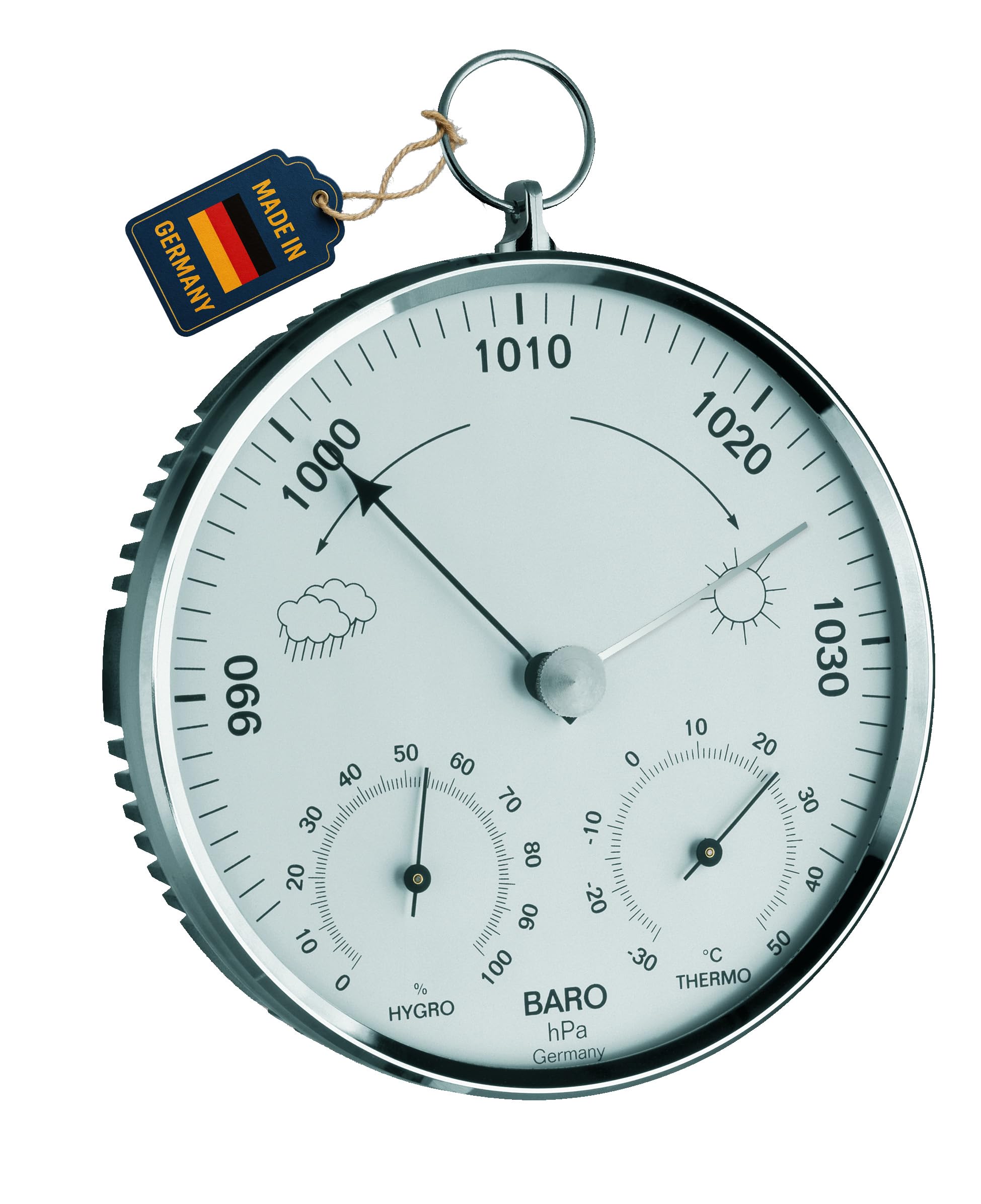 Green Wash Ltd TFA Dostmann Analogue Weather Station with Metal Ring Barometer Thermometer Hygrometer Silver (L) 136 x (W) 43 x (H) 147 mm