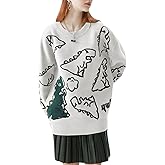 Leyoutx Women's Dinosaur Graphic Sweaters Cartoon Kwaii Knit Crewneck Long Sleeve Oversized Pullover Jumpers