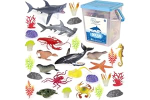 BIWASE Ocean Sea Animal Figure Toys for Kids 3-5, GRS Friendly Recycled Realistic Toys Including Shark, Whale, Corals, Seagrass etc,for Toddler, Boys & Girls Ages 3-8