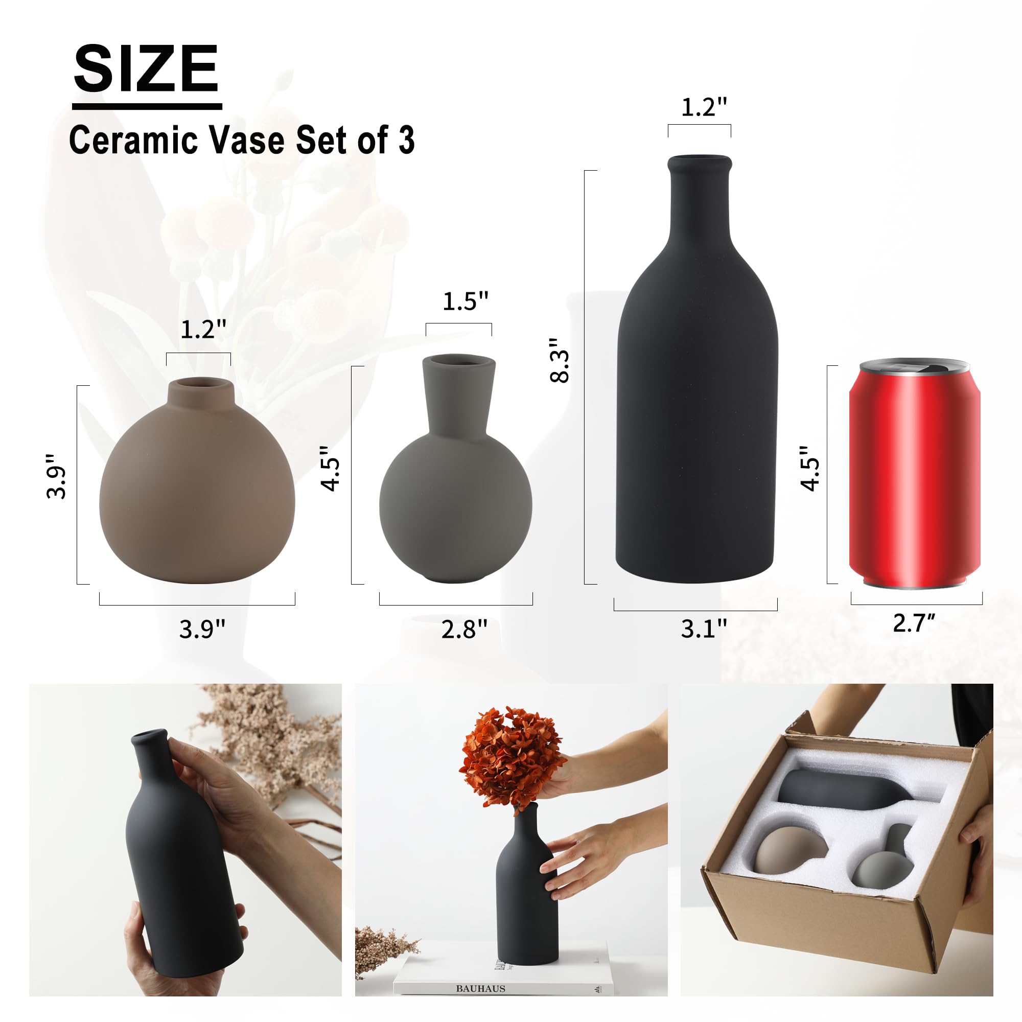 ooit Ceramic Vase Set of 3, Multicolor Rustic Farmhouse Decor Vases for Bouquet, Fresh or Dried Plants, Living Room, Kitchen, Bedroom, Bathroom, Entryway Decor - Image 2