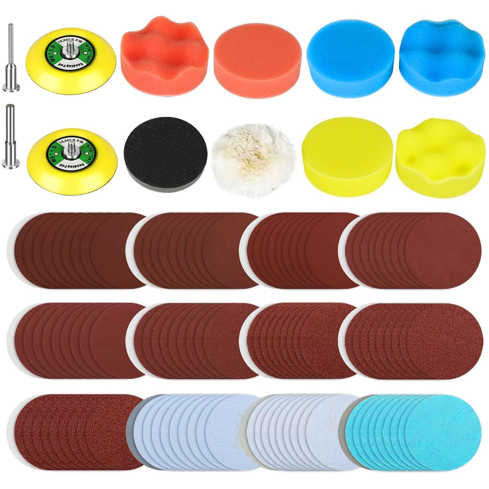 EEEKit 132Pcs 3 Inch Sanding Disc, Polishing Buffing Pads, Hook and Loop with 1/8"&1/4" Shank for Drill Grinder Rotary Tools, 40-7000 Grit