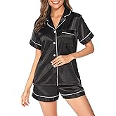 Vlazom Womens Silk Pajamas, Short Sleeve Satin 2 Piece Pj Sets Button-Down Sleepwear Loungewear Pjs Shorts Set S-XXL