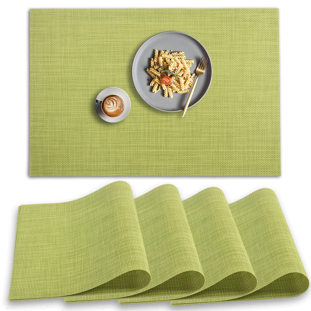 homEdge PVC Placemat, 4 PCS of Non-Slip Heat Resistant Place Mats, Washable Vinyl Placemats, Set of 4 –Green