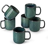 vancasso STARRY Coffee Mugs Set, 12 oz Ceramic Coffee Cups for Latte Hot Tea Cappuccino Cocoa Milk Stoneware Cups Set of 6, Dishwasher & Microwave Safe, Green