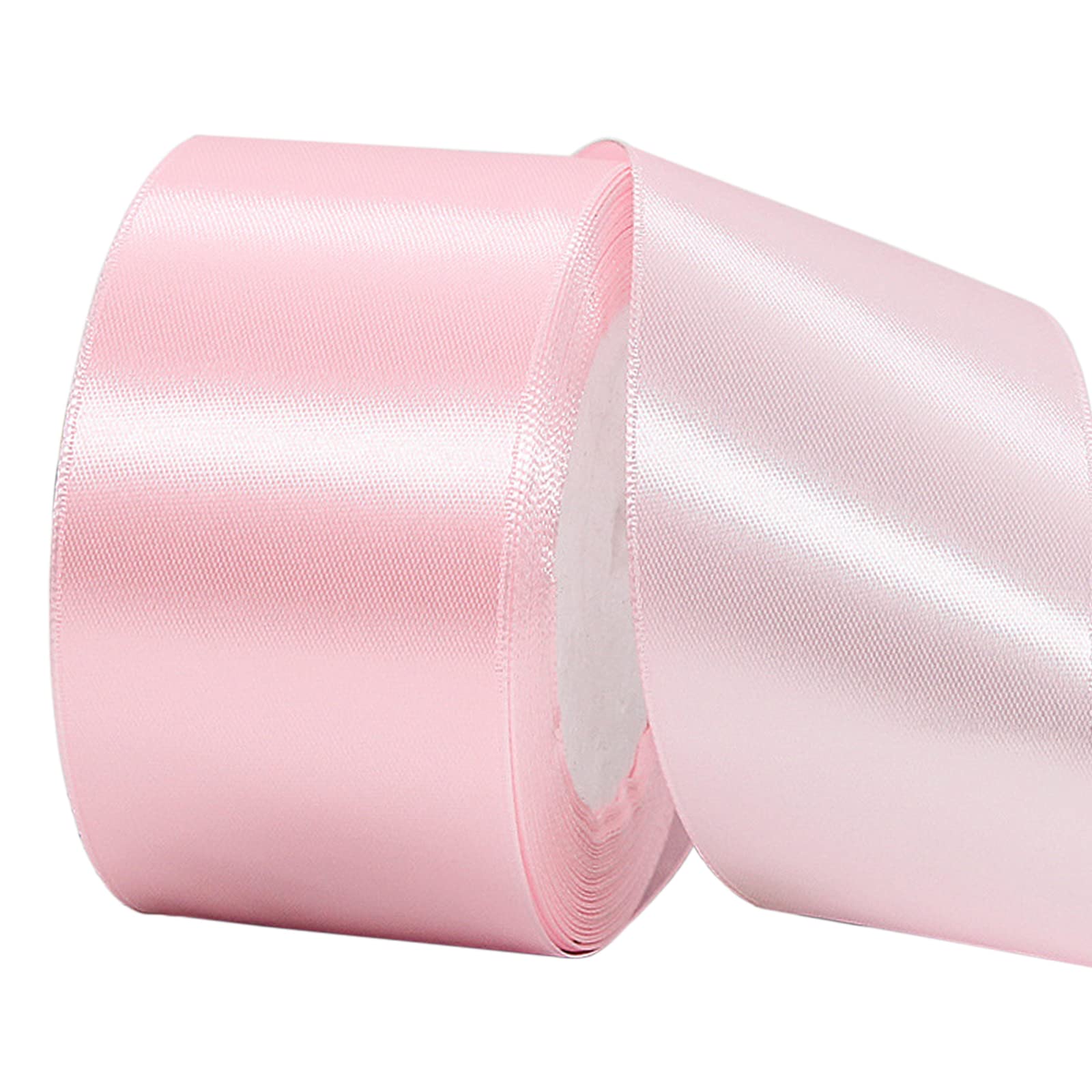 22m Pastel Pink Ribbon Satin Ribbon 50mm Wide,Macaron Pink Ribbon.Fabric Gift EasterRibbon for Gift Wrapping Hair Bow Basket Cake Craft Car Wedding Party Easter Xmas Decoration