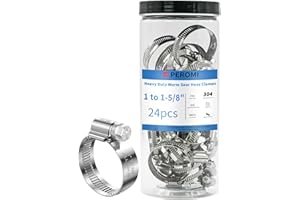 Peromi 24pcs Hose Clamps 304 Stianless Steel,1"-1 5/8" in (25-40mm) Adjustable German Worm Gear Mini Metal Pipe Hose Clamp,Fuel Line Heavy Duty Tube Clamp for Plumbing,Dishwasher,Automotive