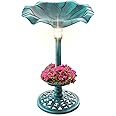 Best Choice Products Outdoor Solar Lighted Pedestal Bird Bath Fountain Decoration w/Planter, Integrated Panel, Scroll Accents for Lawn, Garden - Green