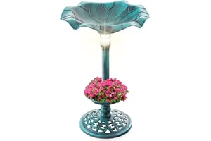 Best Choice Products Outdoor Solar Lighted Pedestal Bird Bath Fountain Decoration w/Planter, Integrated Panel, Scroll Accents