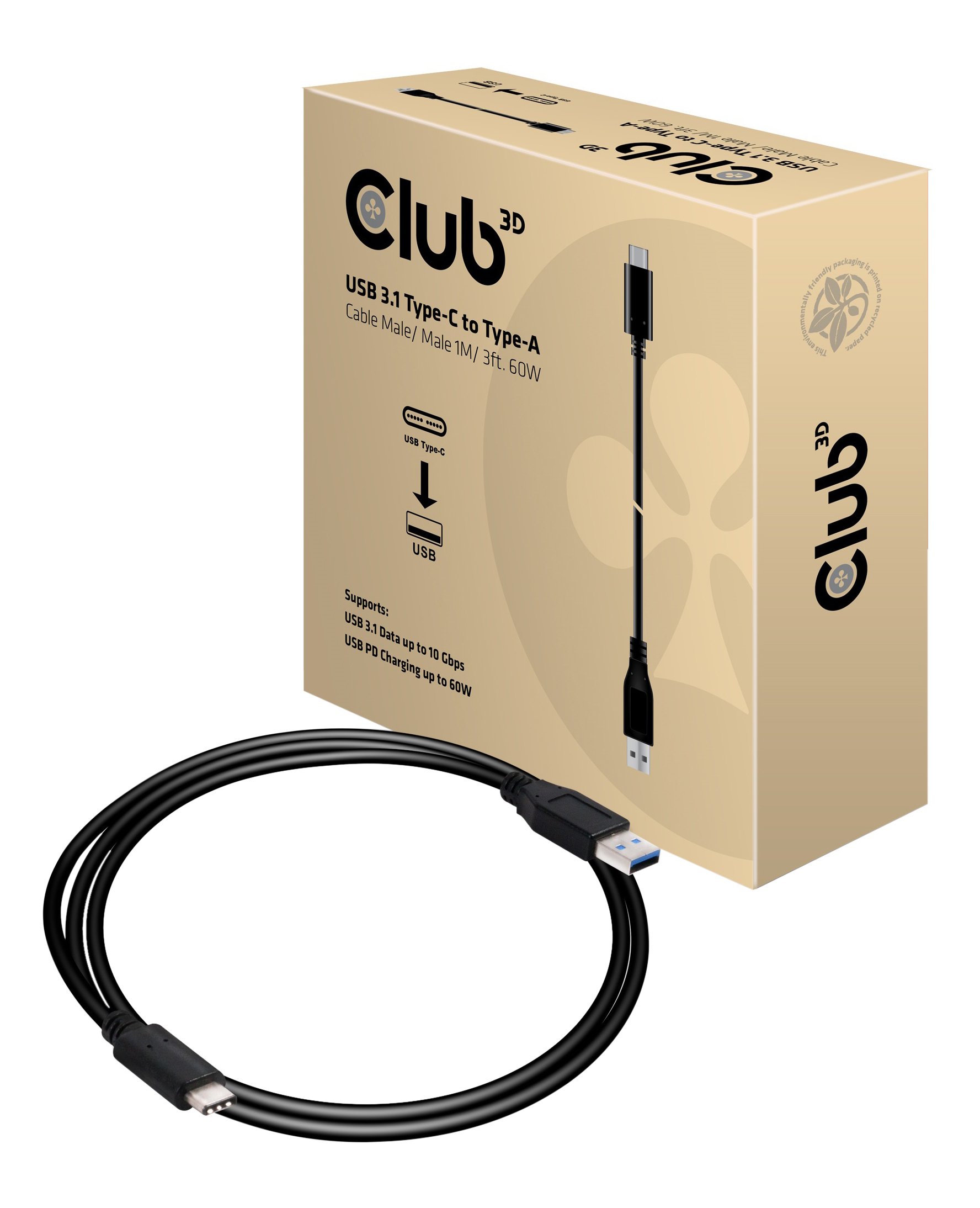 Club 3D CAC 1523 USB 3.1 – Type C to Type A Cable Male/Male Black