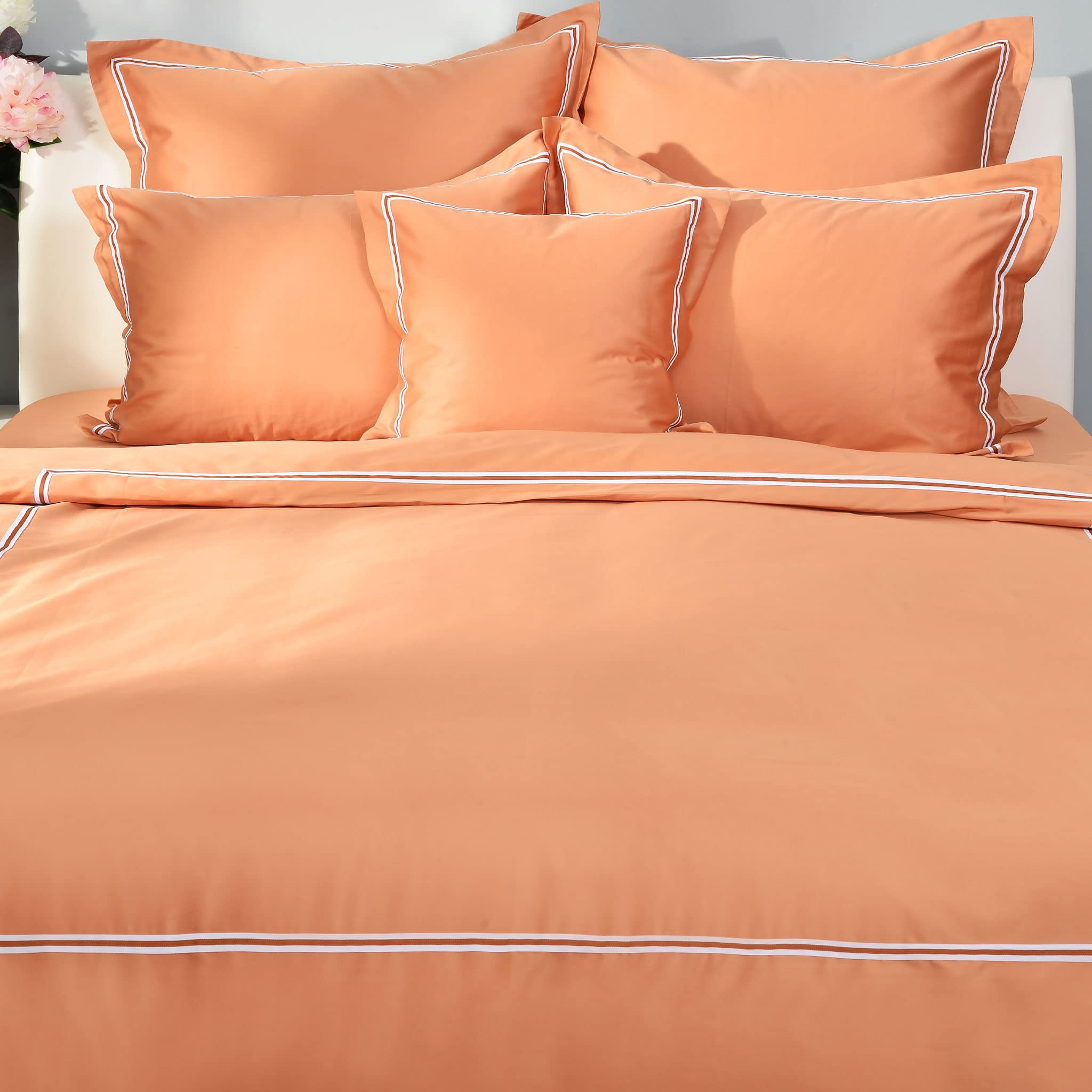 Deco Mex BOVRIBBON875 7-Piece Bed Linen Set Ribbon Trim 200 x 220 cm Terracotta
