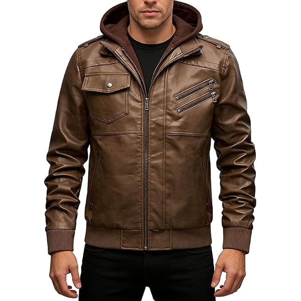 Men's Motorcycle Brando Style Biker Real Leather Hoodie Jacket