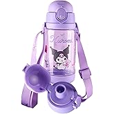 Everyday Delights Kuromi Water Bottle Double Covers with Straw and Strap 520ml - Purple