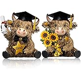 Burbell 2 Pack Highland Cow Graduation Decorations 2026 Highland Cow Resin Figurine Class of 2026 Congrats Grad Graduation Party Statue Gifts Decorations Gnomes Garden Table Centerpieces Home Decor