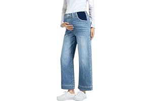 BLENCOT Maternity Jeans for Women High Waisted Wide Leg Stretchy Ankle Denim Pants Pregnancy Clothes