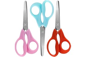 SLEMOON 5" Small School Student Blunt Kids Craft Scissors, Sharp Stainless Steel Blades Safety Comfort Grip for Toddler Preschool Children Cutting Paper, 3 Pack,blue