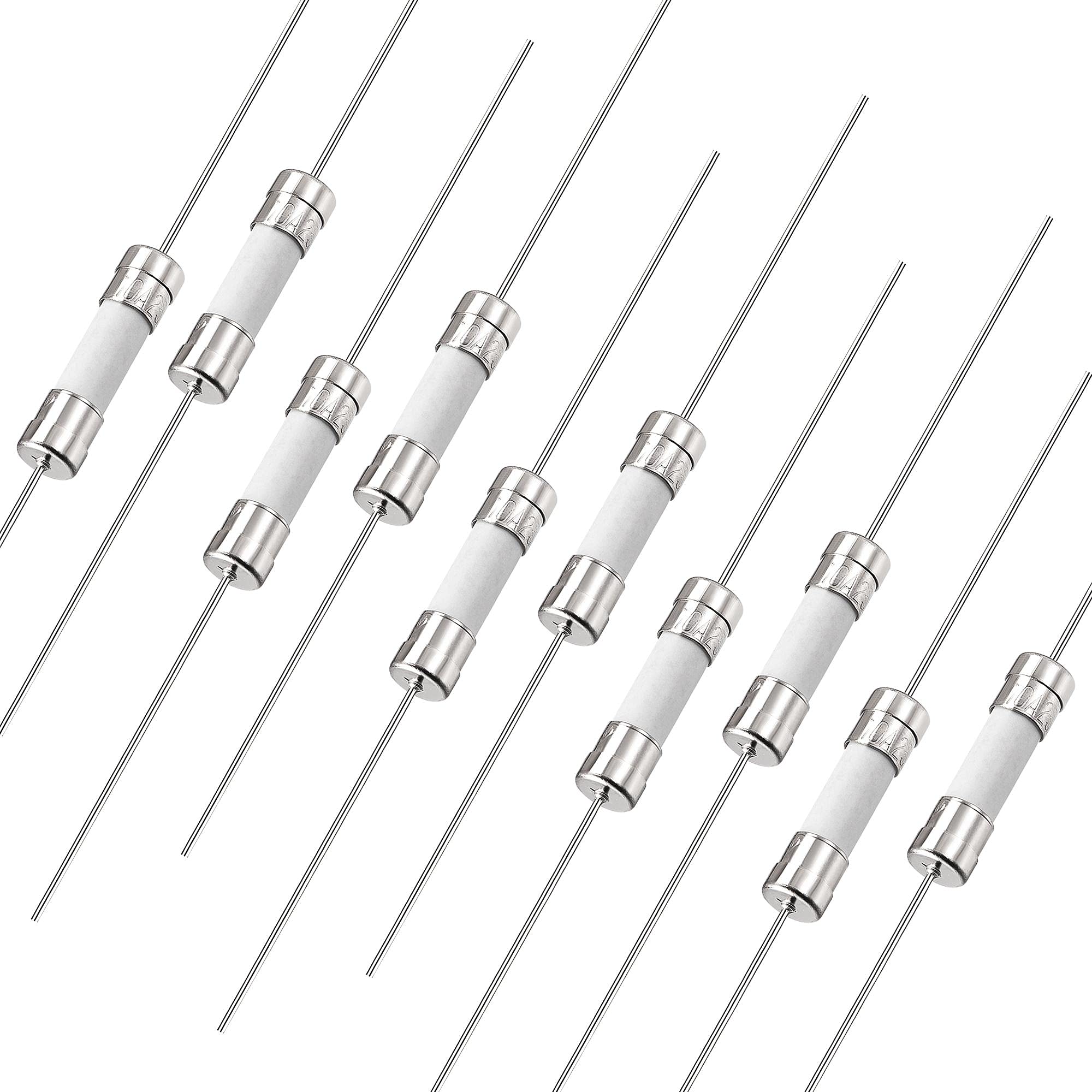 sourcing map Fast Blow Fuse Lead Wire Ceramic Fuses 5mm x 20mm 250V F10A 10Pcs