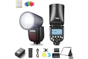 Godox V1 Flash Kit for Canon Camera, Godox V1-C 2.4G HSS TTL Round Head Speedlight with Color Filter Diffusers Set for Portrait, Event, Travel, Wedding Photography, 1.5s Recycle Time, LED Modeling