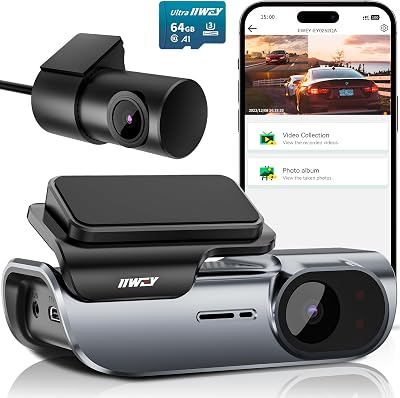 IIWEY EY02 4K Dash Cam Front Rear 5GHz WiFi Dual 64GB Card Included