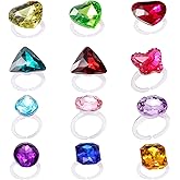 RICHNESS Little Girl Jewel Rings Kids Gift Play Rings in Multiple Shapes and Colors Princess Pretend Play Jewels Box Packed 12pcs …