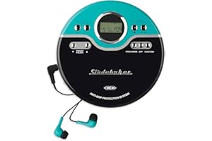 Studebaker Retro Portable CD Player | CD-R/RW MP3 Playback | Programmable Personal CD Player | Anti-Skip | FM Radio | Mega Bass Boost | Sport Earbuds (Vintage Turquoise)