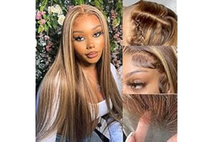 LZGYE 13x6 Ombre Highlight Lace Front Wig Human Hair 4/27 Colored Straight Human Hair Wigs HD Transparent Lace Frontal Wigs Pre Plucked with Baby Hair 180% Density Glueless Wigs(18 inch)