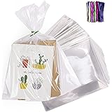 200 Pcs 5x7 Clear Flat Poly Treat Bags for Gift Wrapping with Twist Ties Assorted Colors- 1.4mils Thickness OPP Bags of Cooki