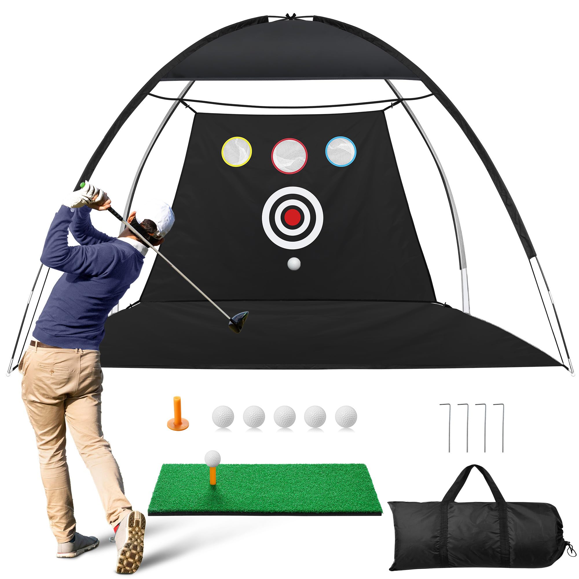 Photo 1 of Golf Net, 10x7ft Golf Practice Net Backyard Driving, Golf Chipping Net, Golf Swing Net, All in 1 Home Golf Hitting Aid Nets with Golf Mat – Practical Father Day Dad Gifts from Son Daughter Wife