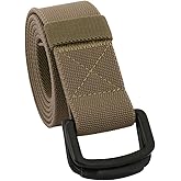 Sportmusies Elastic Belts for Men, Military Style Stretch Webbing Tactical Duty Belt (Khaki,D-Ring Buckle)