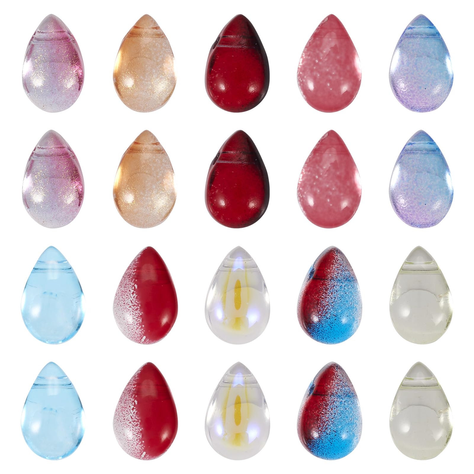 Crafans 120Pcs Teardrop Glass Charms Beads 10 Colors Transparent Water Droplets Mini Glass Beads Top Drilled Glass Dangle Charms Bulk for DIY Necklace Jewelry Making