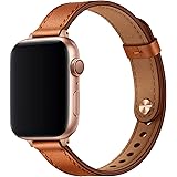 OUHENG Slim Band Compatible with Apple Watch Band 41mm 40mm 38mm 45mm 44mm 42mm, Women Genuine Leather Band Replacement Thin 