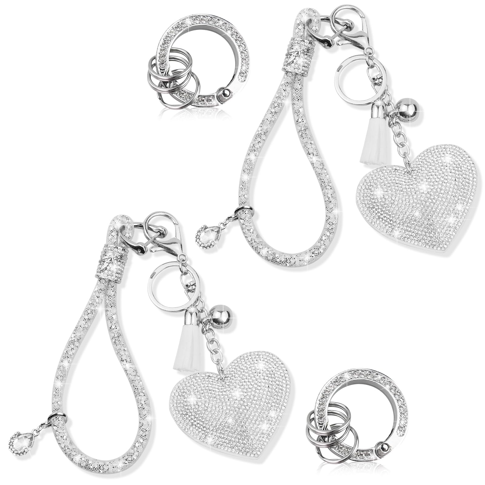 Photo 1 of Yiflin Crystal Keychain Set, Rhinestone Heart-shaped Key chain with Tassel, Bling Car keychain for Women,Keychain Accessories for Keys, Car keys. (A)