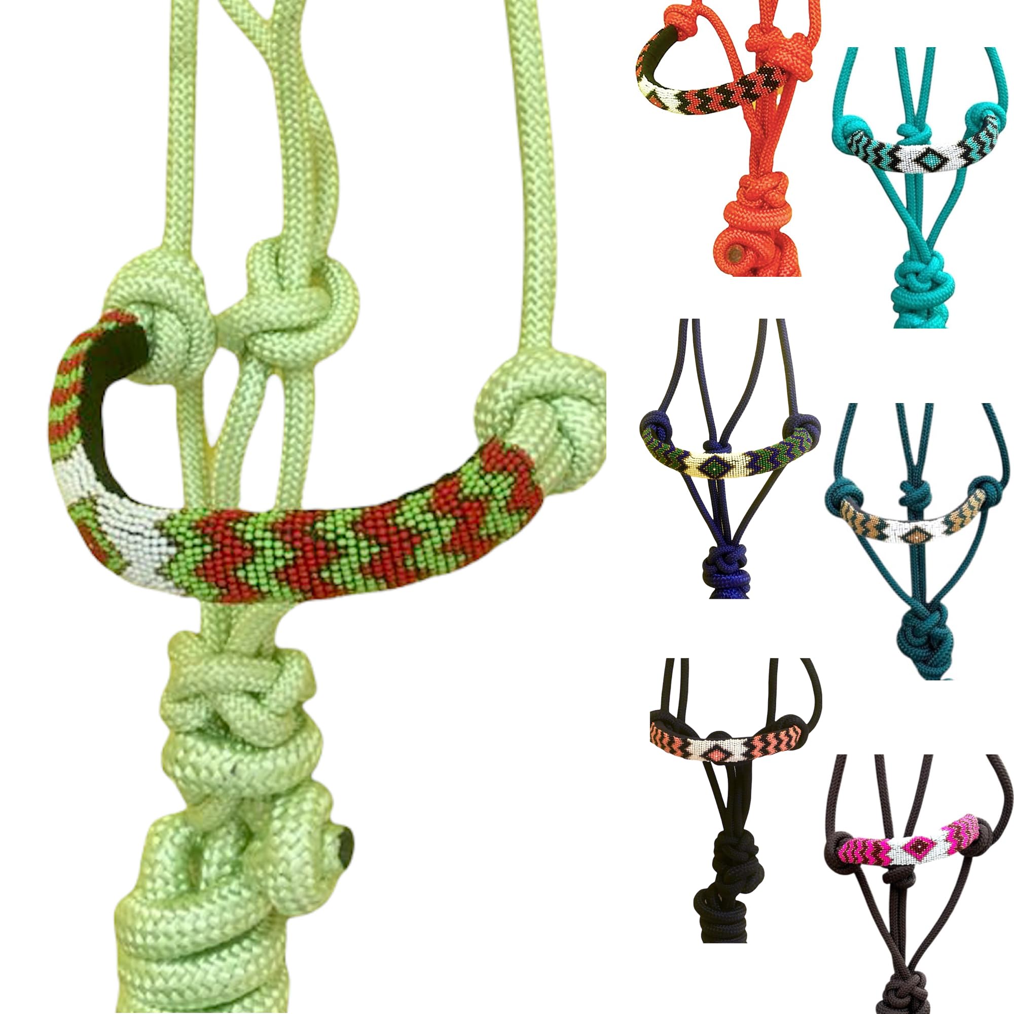 Majestic Ally Padded Beaded Nose Braided Rope Halter with 10' Matching Lead (Light Green)