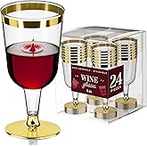 DecorRack 24 Plastic Wine Glasses, 6 Oz -BPA Free- Disposable Party Wine Cups, Perfect for Outdoor Parties, Weddings, Picnics, Stackable, Reusable, Gold (24 Pack)
