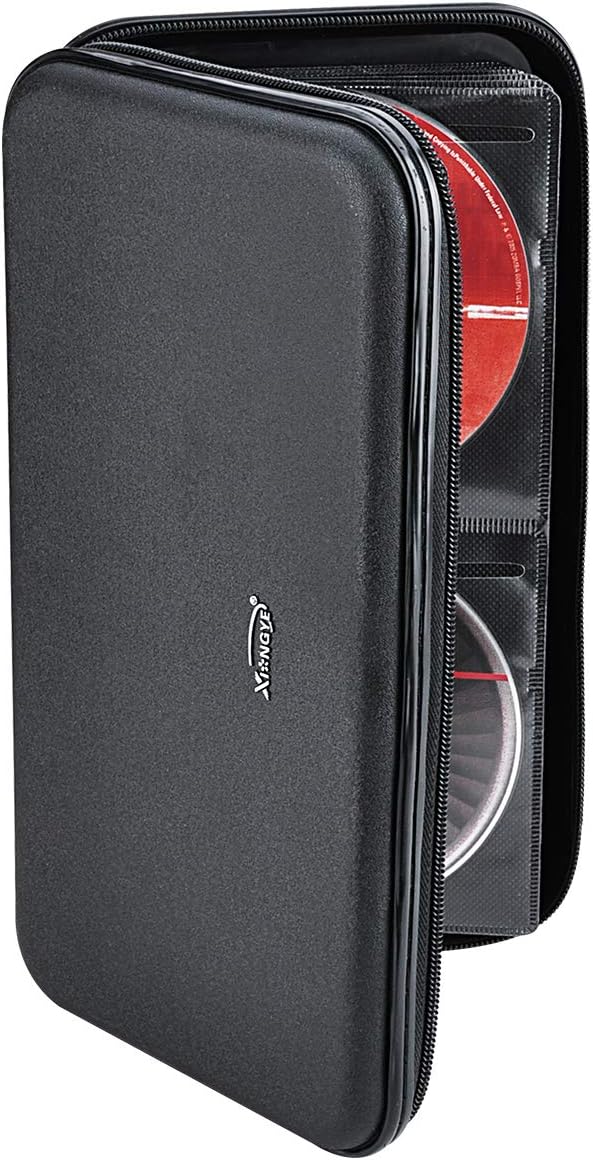 Xiongye CD DVD Case, 72 Capacity Heavy Duty Wallet, DVD CD Case Holder for Car, Hard Shell Sturdy case, CD Disk Holder, DVD disc Binder, Booklet, Protective Blu-ray Wallet (72 Capacity,Black): Computers & Accessories