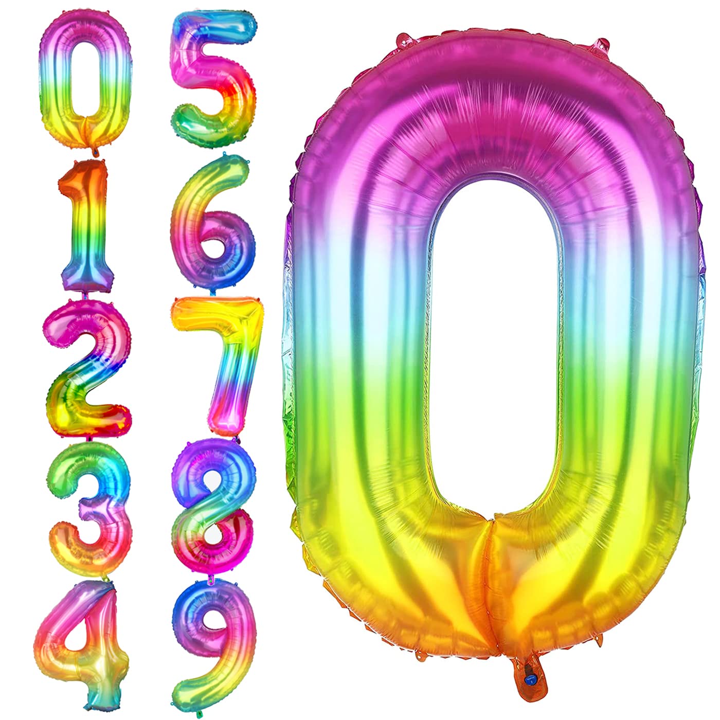 Tomario 40 Inch Large Number Balloon, Giant Foil Number Balloons for Birthday Party Decoration, Anniversaries (Rainbow, Number 0)